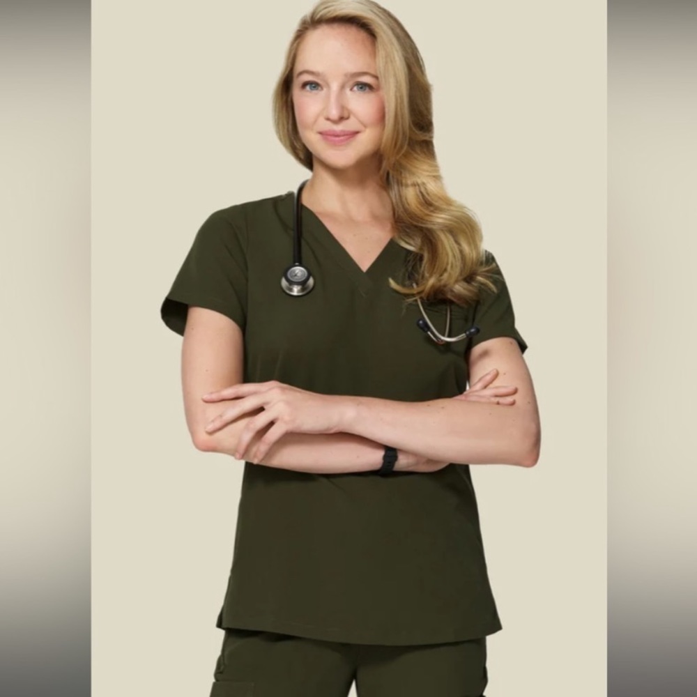 V-Neck Olive Green Mandala Scrub Top